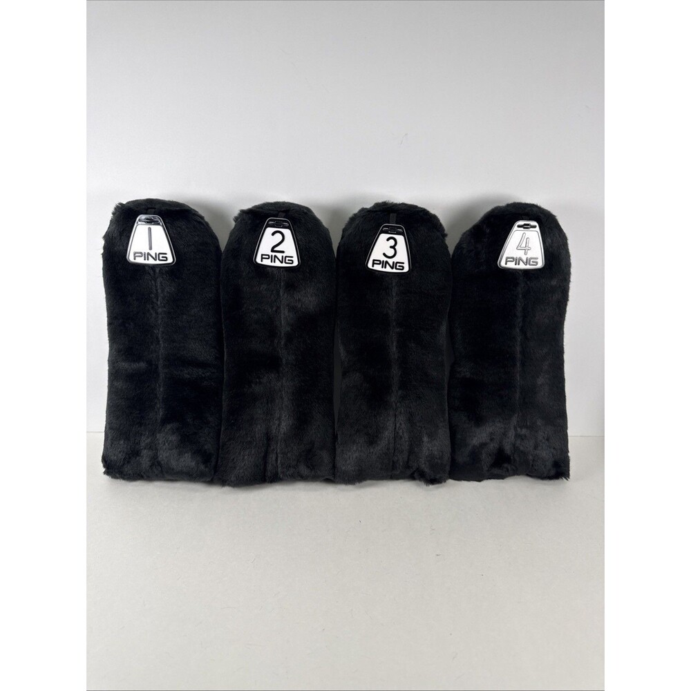 Vintage Ping Black Plush Barrel Fuzzy Golf Club Head Covers Set Of 4 (1-4)